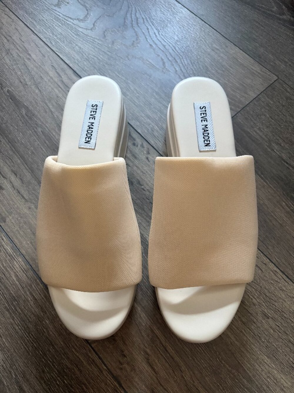NWOT Steve Madden Slinky Platform Slide Sandals | Natural - Picture 2 of 4